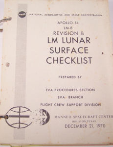 Lunar-Module-Checkliste, aus dem Training von Apollo 14